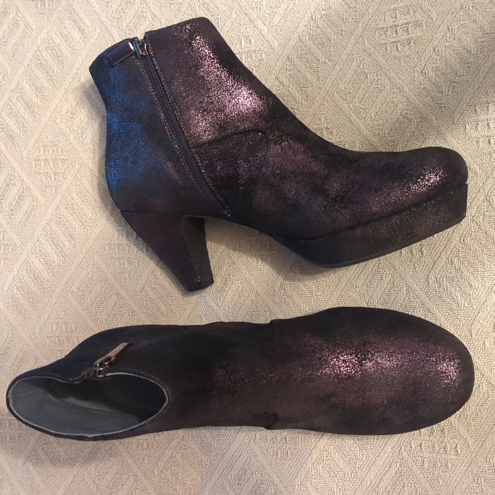 SACHA LONDON Black Metallic Suede Platform Ankle Boots Size 11 New